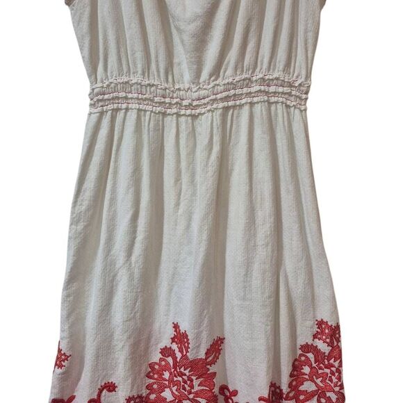 Max Studio Women's White Cotton Knit w Red Embroidery Sleeveless Lined Dress EUC - Picture 3 of 13